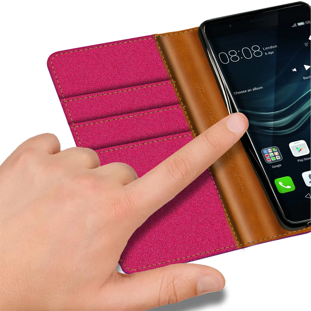 Huawei P9 Lite Klapphülle im Jeanslook mit Karten- und Geldfach