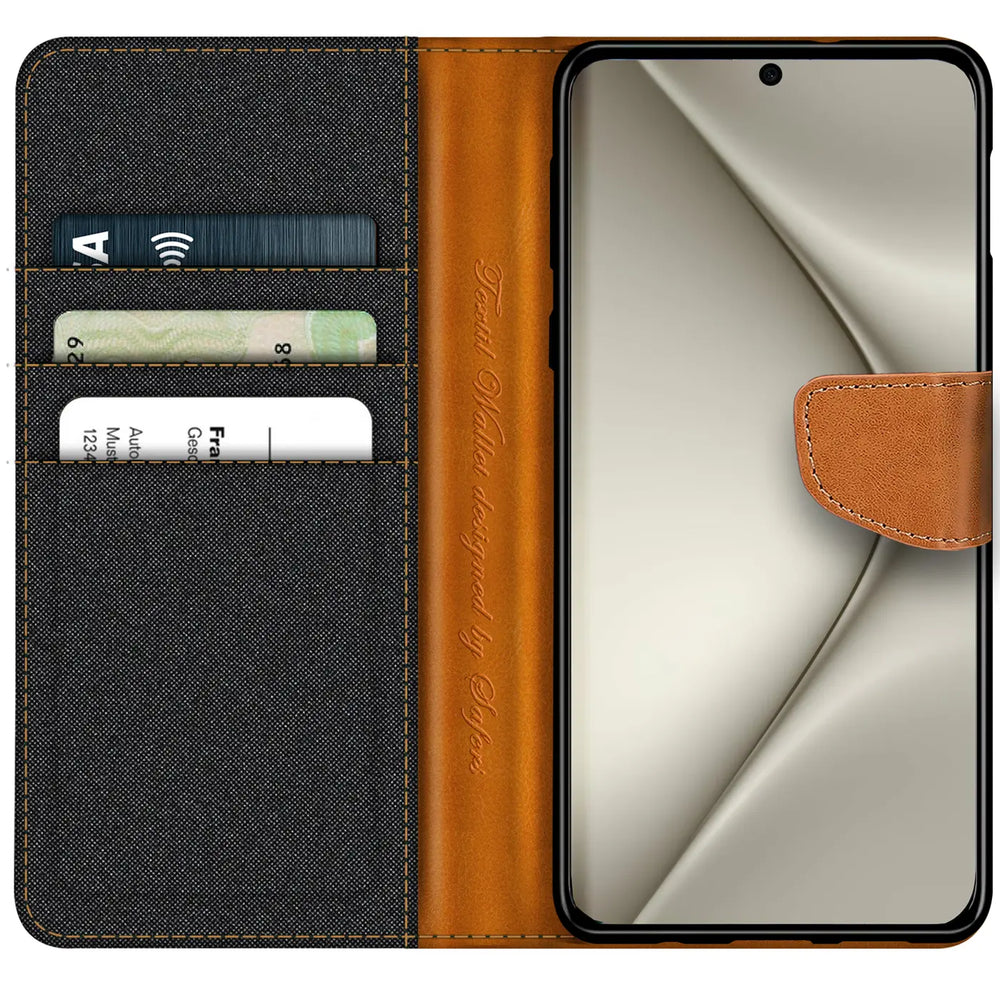 Huawei Pura 70 Pro Klapphülle, Textil/Leder, Ansicht von vorne, mit Kartenfach