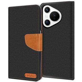 Huawei Pura 70 Klapphülle im Jeanslook mit Karten- und Geldfach