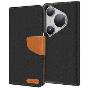 Huawei Pura 80 Pro Klapphülle im Jeanslook mit Karten- und Geldfach