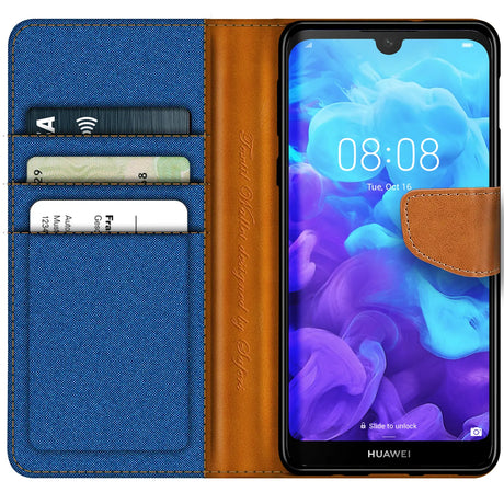 Huawei Y5 2019 Klapphülle im Jeanslook mit Karten- und Geldfach