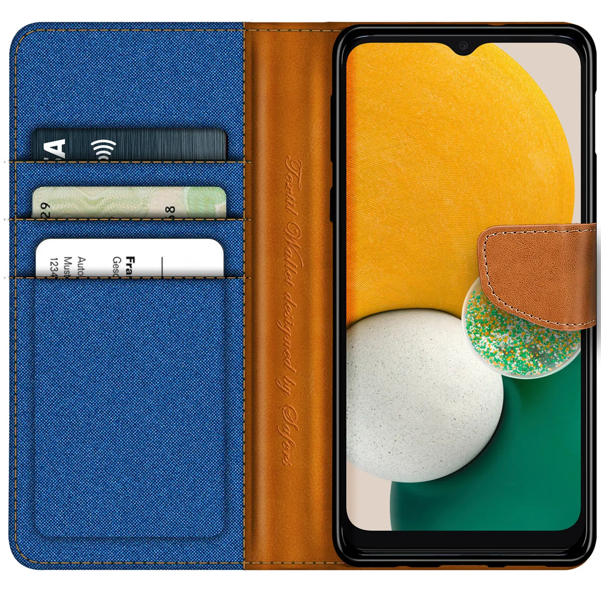 Samsung Galaxy A13 5G / A04s Klapphülle im Jeanslook mit Karten- und Geldfach