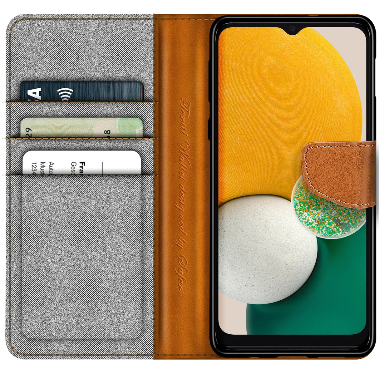 Samsung Galaxy A13 5G / A04s Klapphülle im Jeanslook mit Karten- und Geldfach