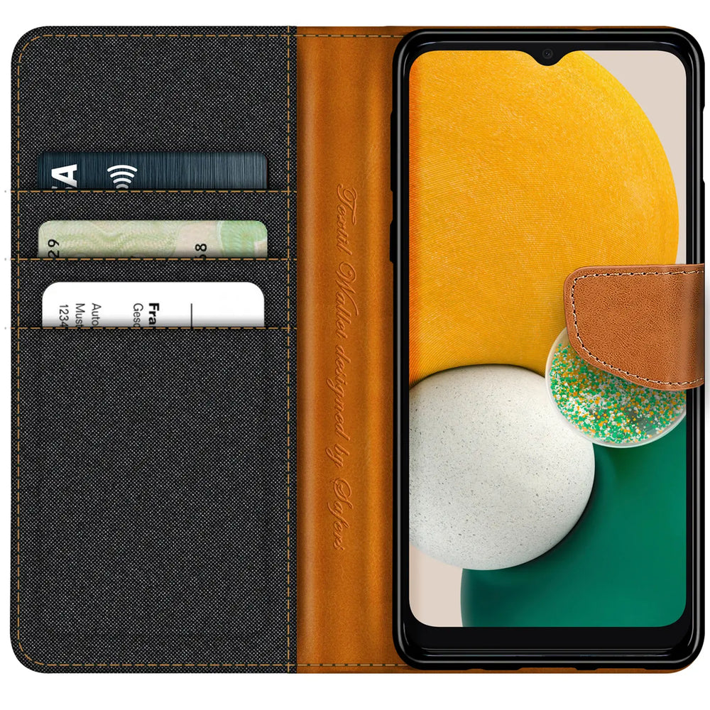 Samsung Galaxy A13 5G / A04s Klapphülle im Jeanslook mit Karten- und Geldfach