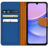 Samsung Galaxy A15 4G / 5G Klapphülle im Jeanslook mit Karten- und Geldfach