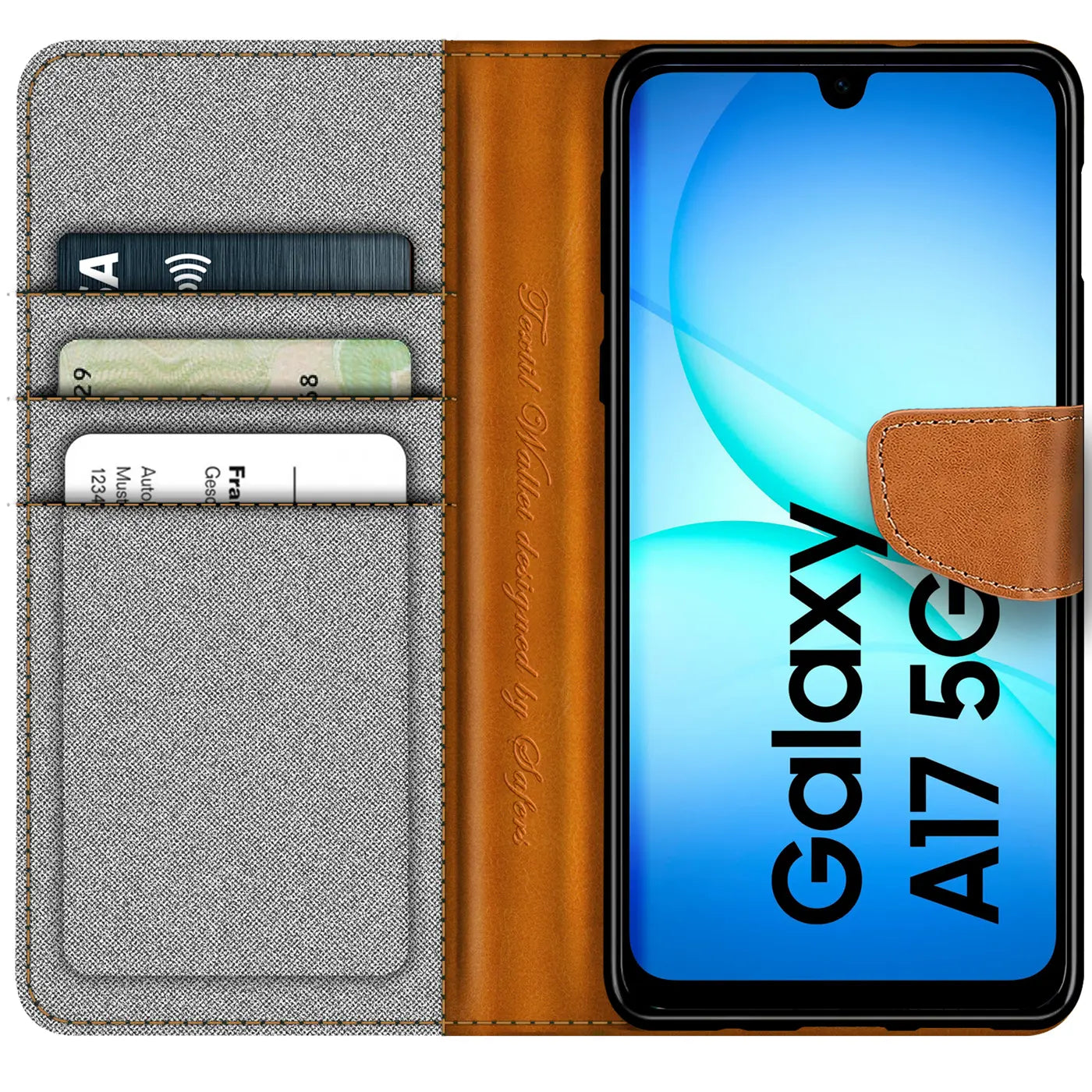 Textil Klapphülle, braun/grau, mit Kartenfach, Samsung Galaxy A17 5G