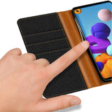 Samsung Galaxy A21s Klapphülle im Jeanslook mit Karten- und Geldfach