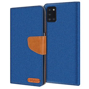 Samsung Galaxy A31 Klapphülle im Jeanslook mit Karten- und Geldfach