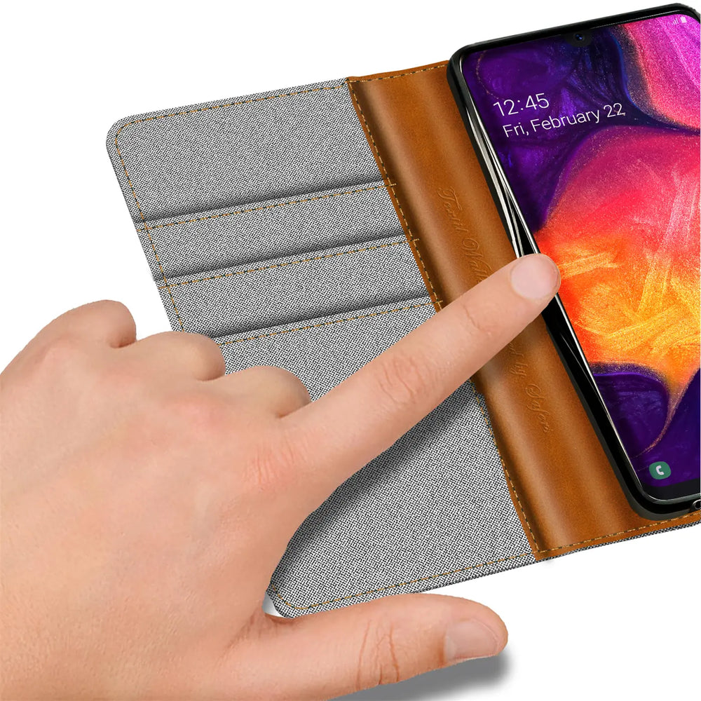 Samsung Galaxy A50 / A30s Klapphülle im Jeanslook mit Karten- und Geldfach