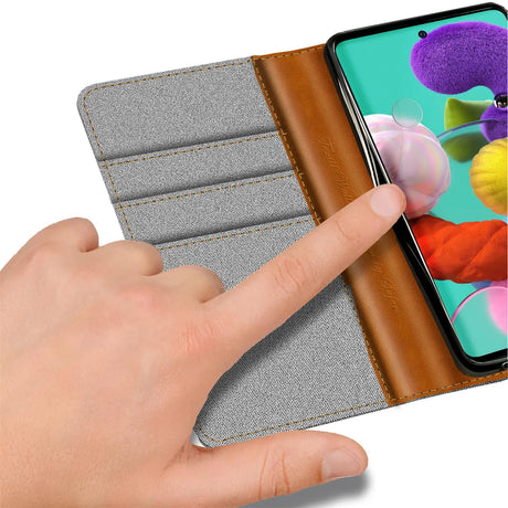 Samsung Galaxy A51 Klapphülle im Jeanslook mit Karten- und Geldfach