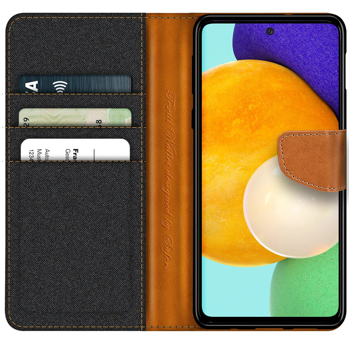 Samsung Galaxy A72 Klapphülle im Jeanslook mit Karten- und Geldfach
