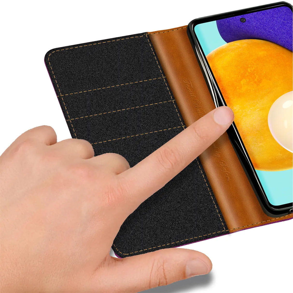 Samsung Galaxy A72 Klapphülle im Jeanslook mit Karten- und Geldfach