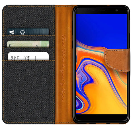 Samsung Galaxy J6 Plus Klapphülle im Jeanslook mit Karten- und Geldfach