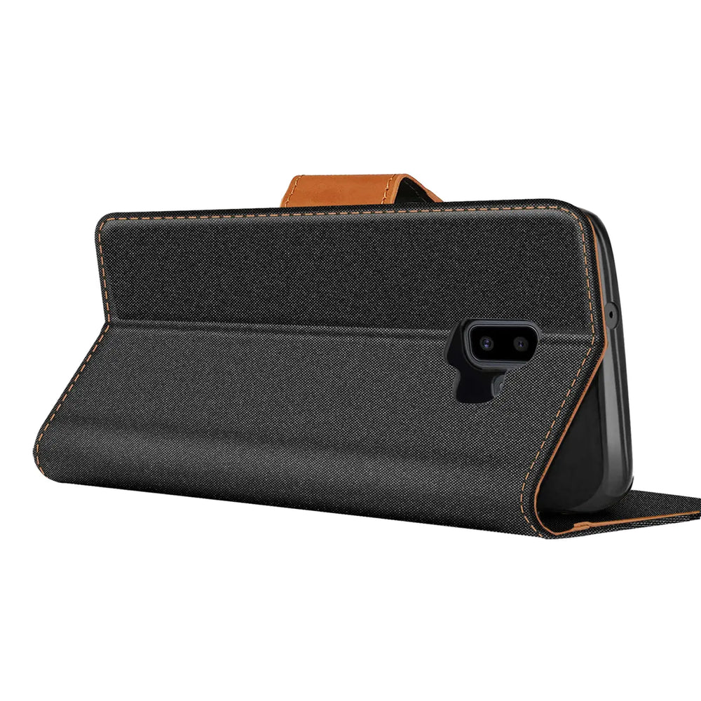 Samsung Galaxy J6 Plus Klapphülle im Jeanslook mit Karten- und Geldfach