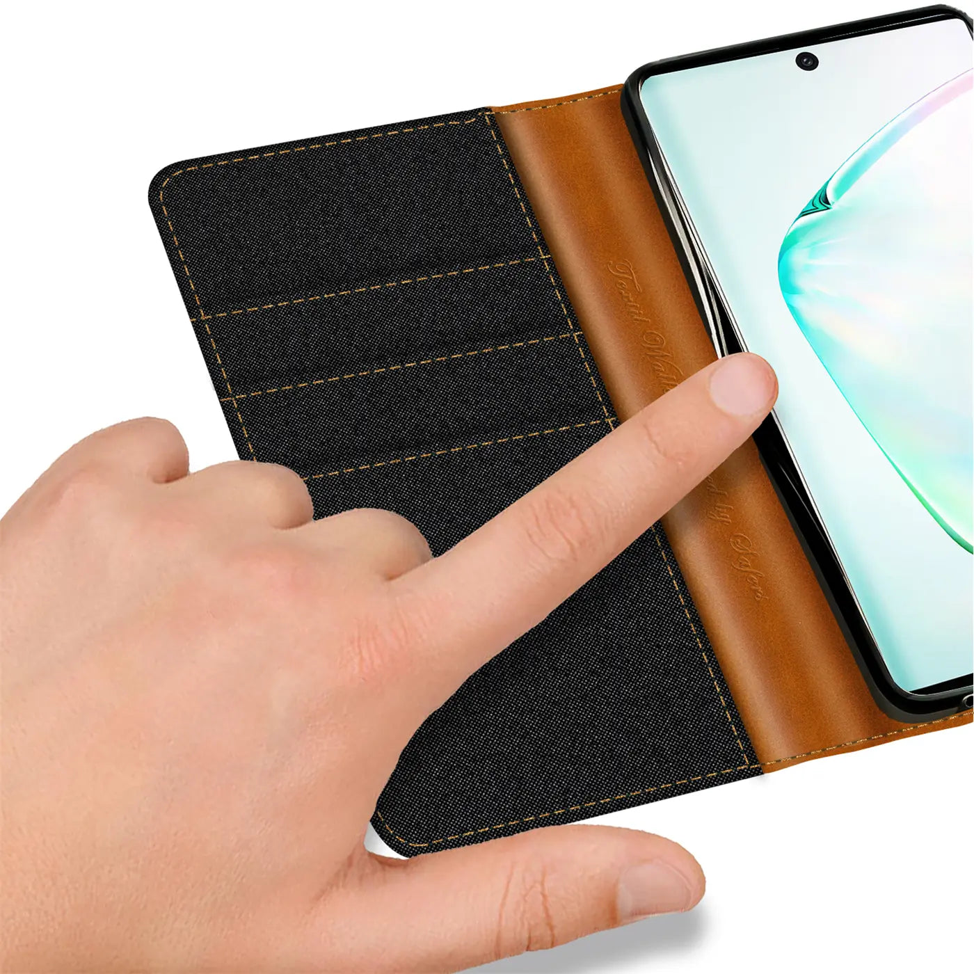 Textil-Klapphülle, braun/schwarz, mit Kartenfach, Samsung Galaxy Note 10 Plus