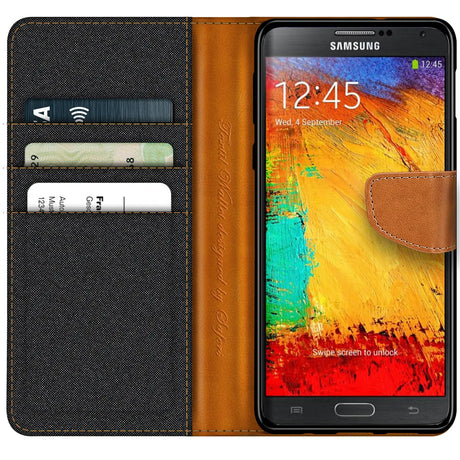 Samsung Galaxy Note 3 Klapphülle im Jeanslook mit Karten- und Geldfach