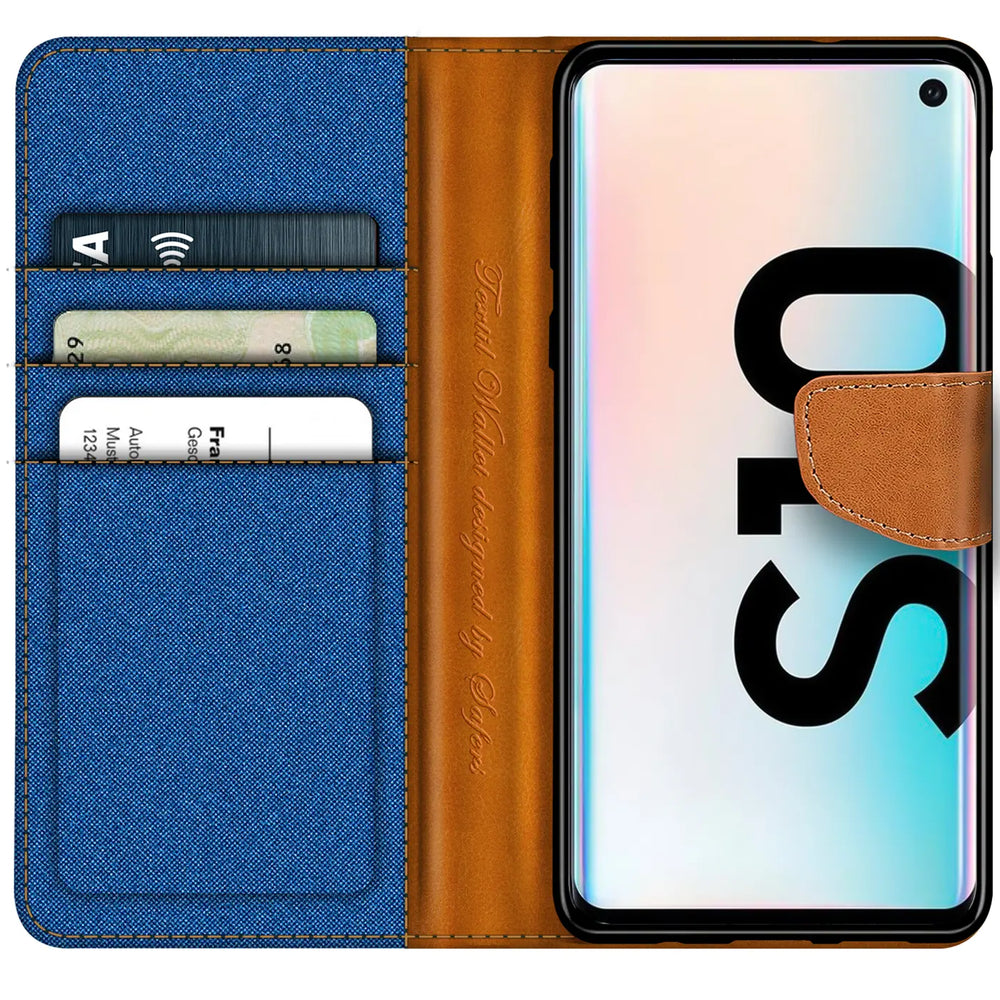 Samsung Galaxy S10 Klapphülle im Jeanslook mit Karten- und Geldfach
