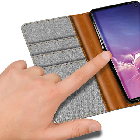 Samsung Galaxy S10 Klapphülle im Jeanslook mit Karten- und Geldfach