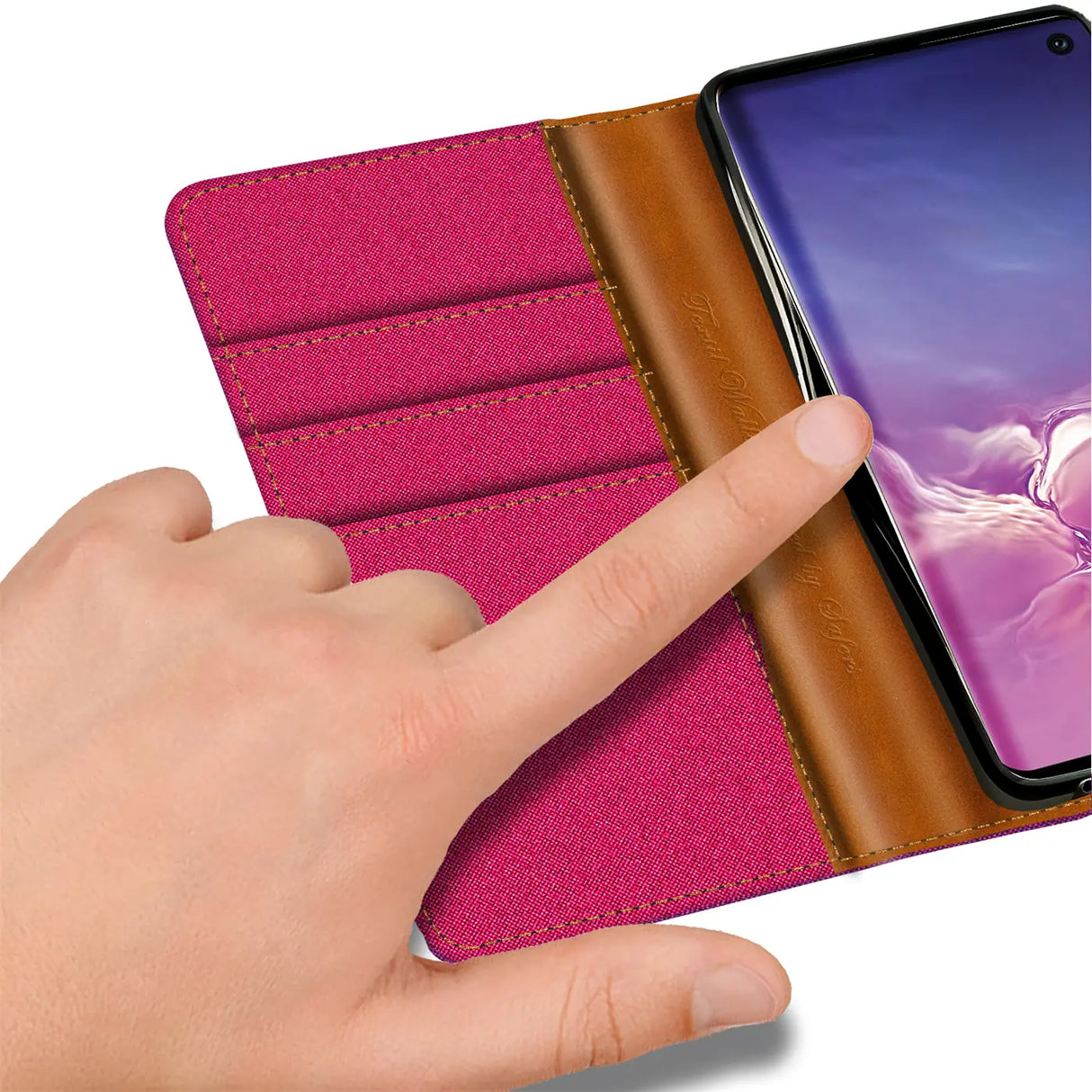 Samsung Galaxy S10 Klapphülle im Jeanslook mit Karten- und Geldfach