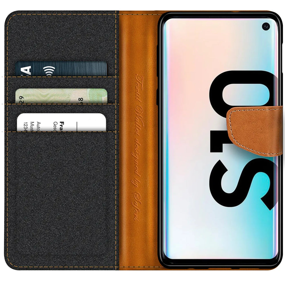 Samsung Galaxy S10 Klapphülle im Jeanslook mit Karten- und Geldfach