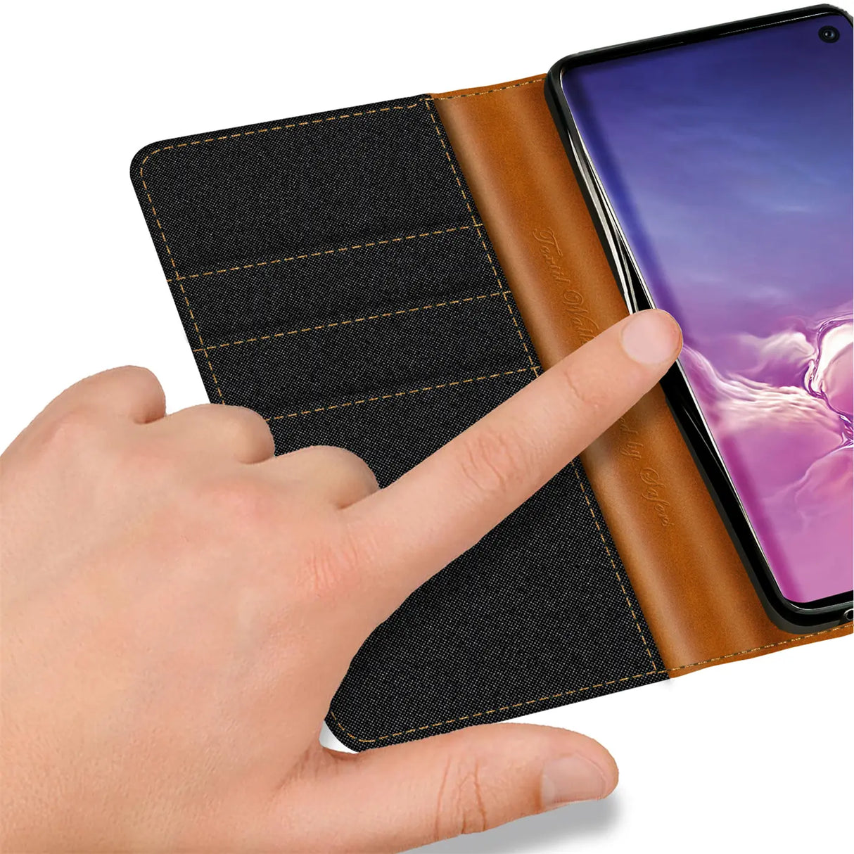 Samsung Galaxy S10 Klapphülle im Jeanslook mit Karten- und Geldfach