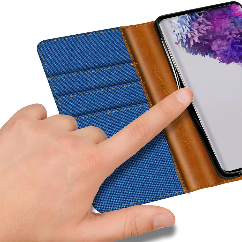 Samsung Galaxy S20 Klapphülle im Jeanslook mit Karten- und Geldfach