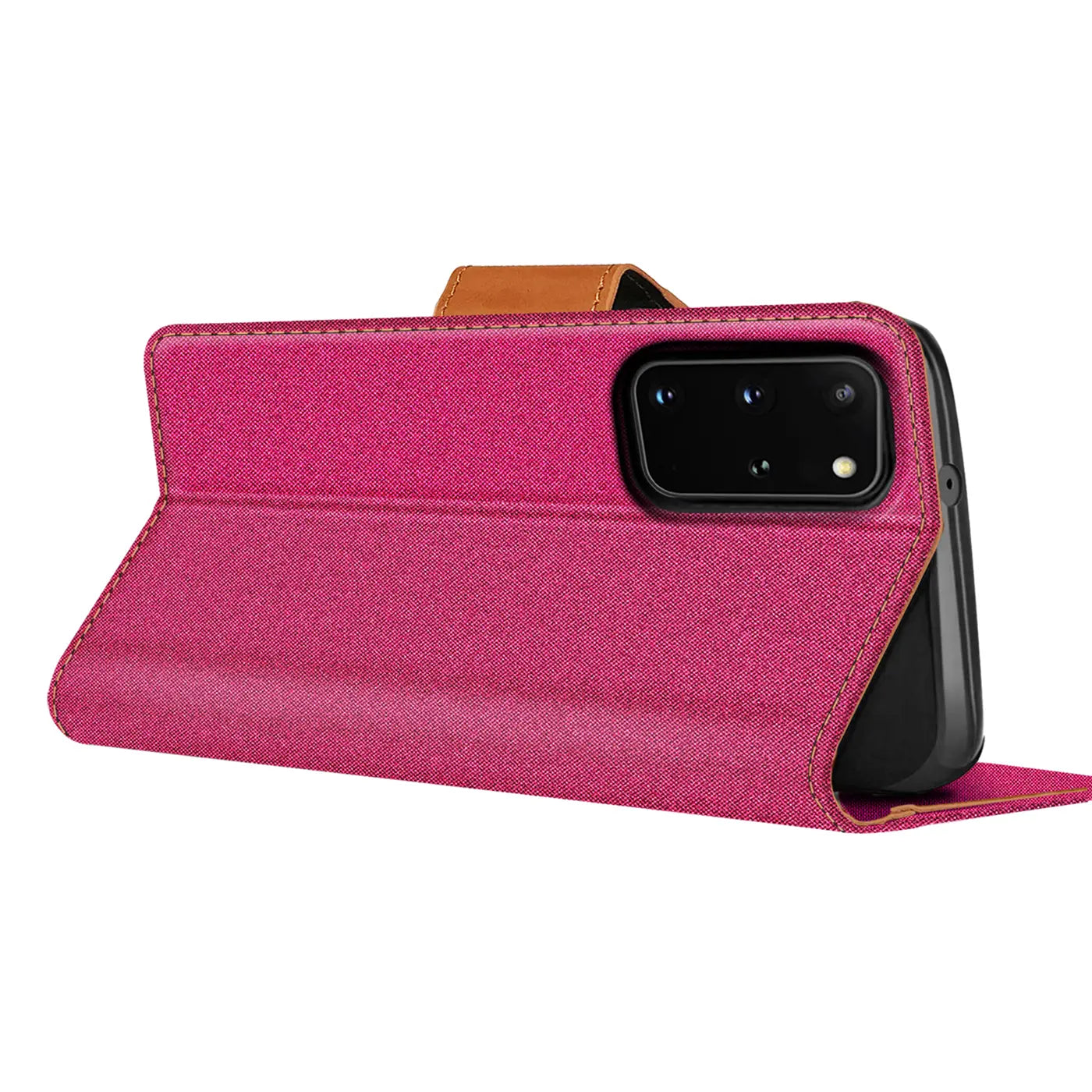 Pink Textil-Klapphülle mit Kartenfach für Samsung S20 Plus, Seitenansicht