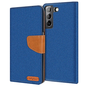 Samsung Galaxy S21 FE Klapphülle im Jeanslook mit Karten- und Geldfach