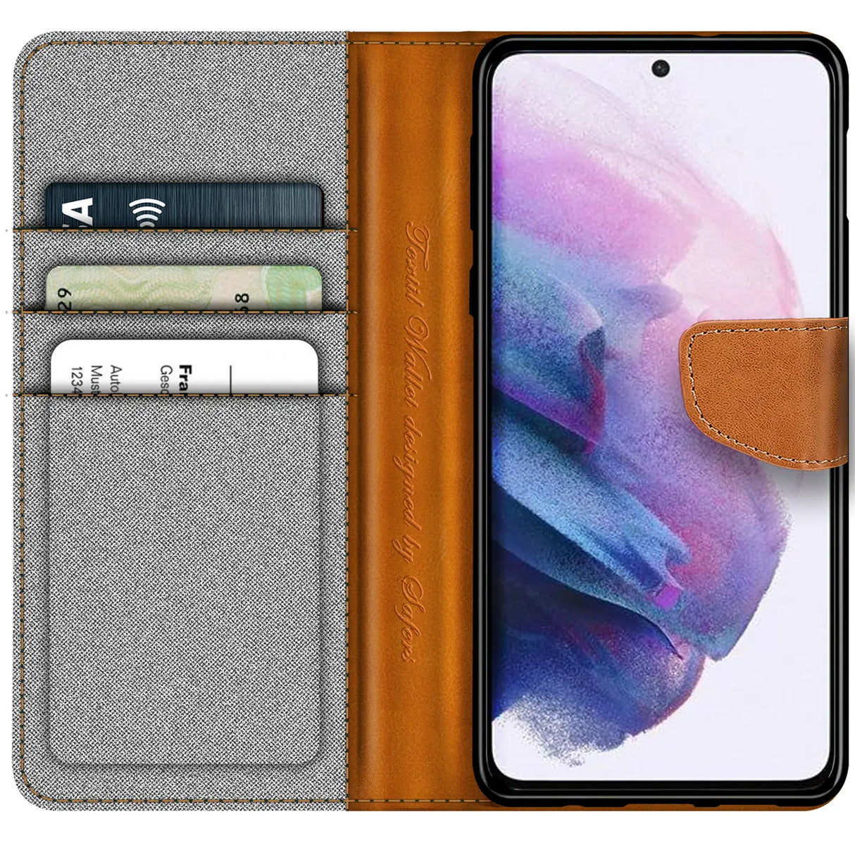 Samsung Galaxy S21 Klapphülle im Jeanslook mit Karten- und Geldfach