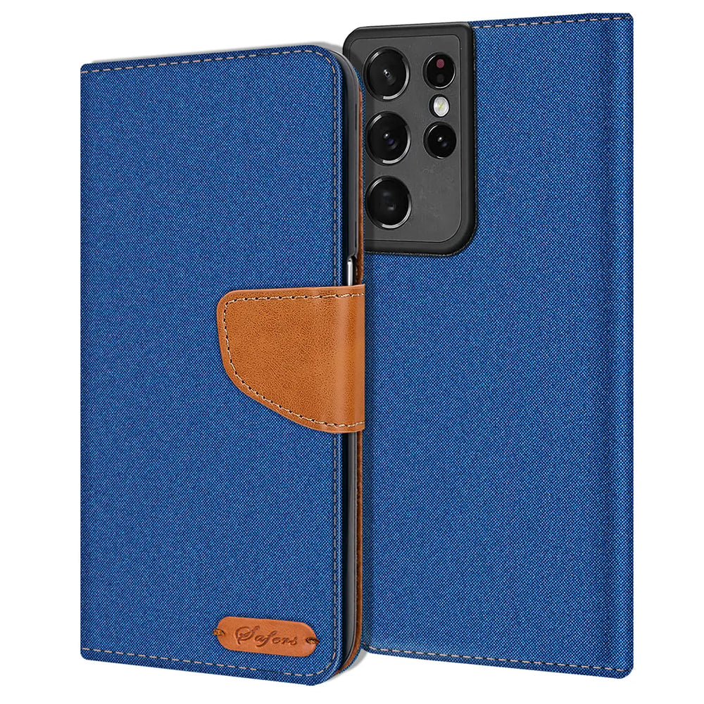 Samsung Galaxy S21 Ultra Klapphülle im Jeanslook mit Karten- und Geldfach