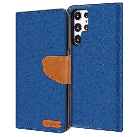 Samsung Galaxy S22 Ultra Klapphülle im Jeanslook mit Karten- und Geldfach
