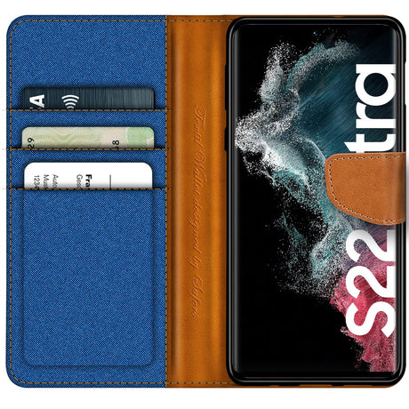 Samsung Galaxy S22 Ultra Klapphülle im Jeanslook mit Karten- und Geldfach