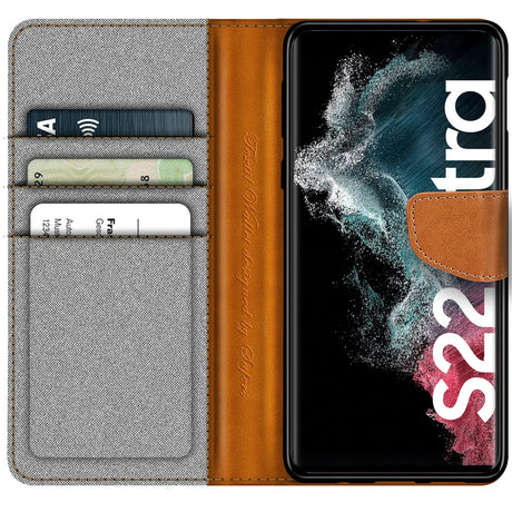Samsung Galaxy S22 Ultra Klapphülle im Jeanslook mit Karten- und Geldfach