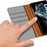 Samsung Galaxy S22 Ultra Klapphülle im Jeanslook mit Karten- und Geldfach