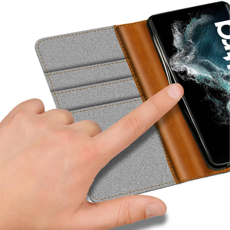 Samsung Galaxy S22 Ultra Klapphülle im Jeanslook mit Karten- und Geldfach