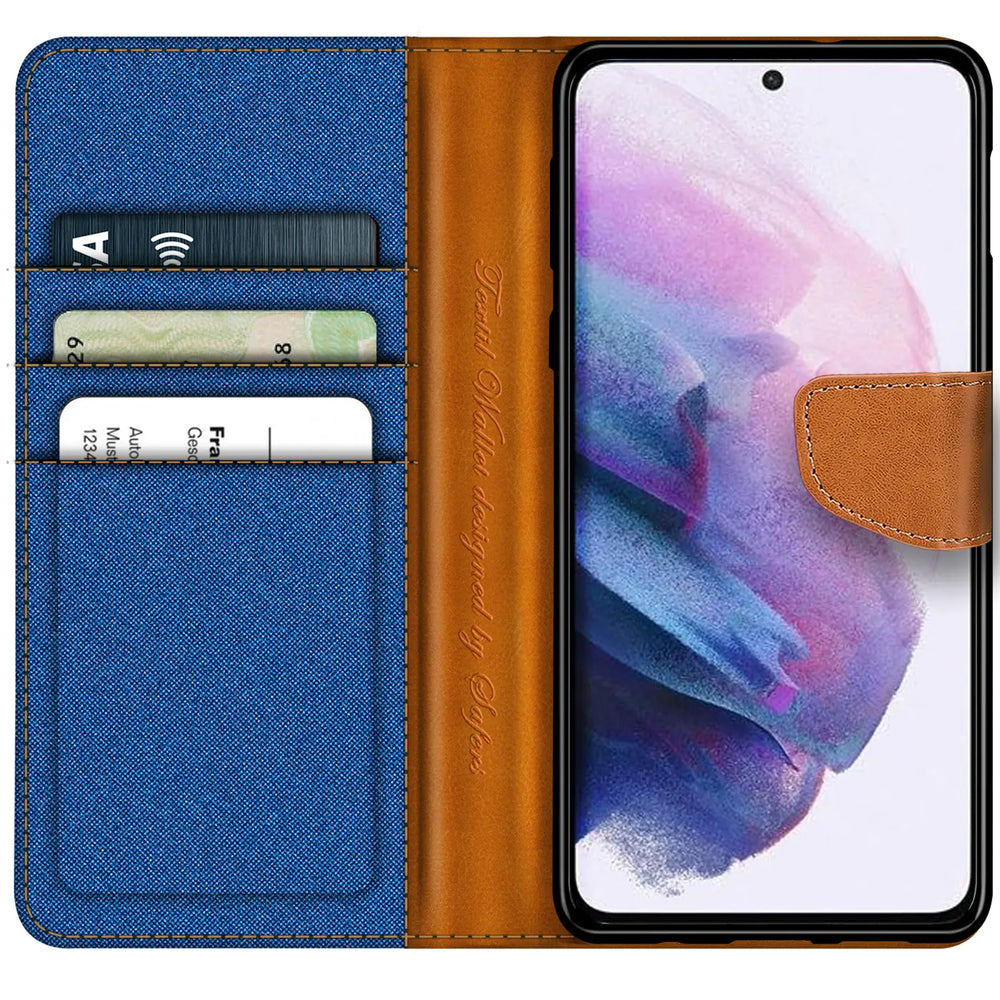 Samsung Galaxy S23 Plus Klapphülle im Jeanslook mit Karten- und Geldfach
