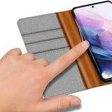 Samsung Galaxy S23 Ultra Klapphülle im Jeanslook mit Karten- und Geldfach
