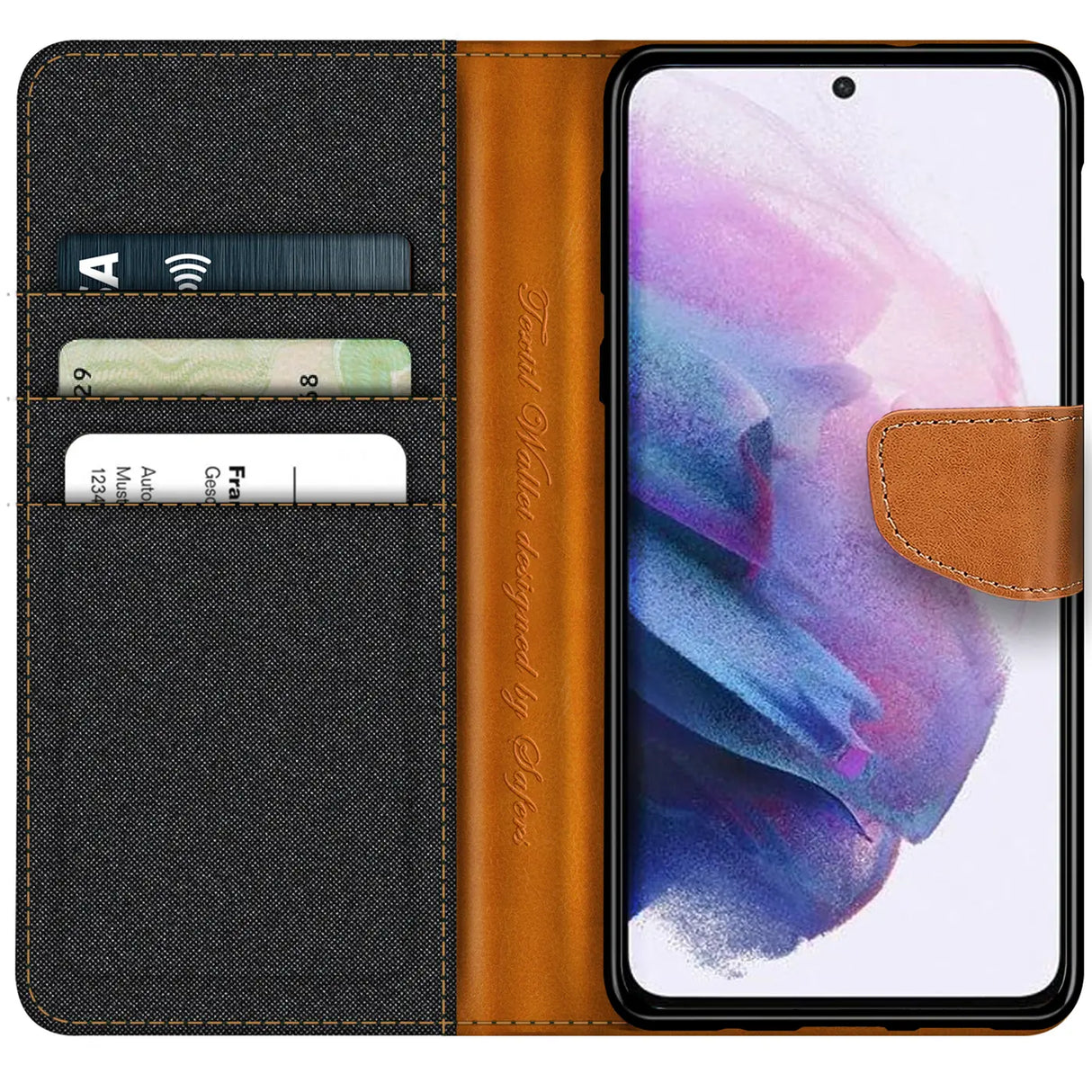 Samsung Galaxy S23 Ultra Klapphülle im Jeanslook mit Karten- und Geldfach