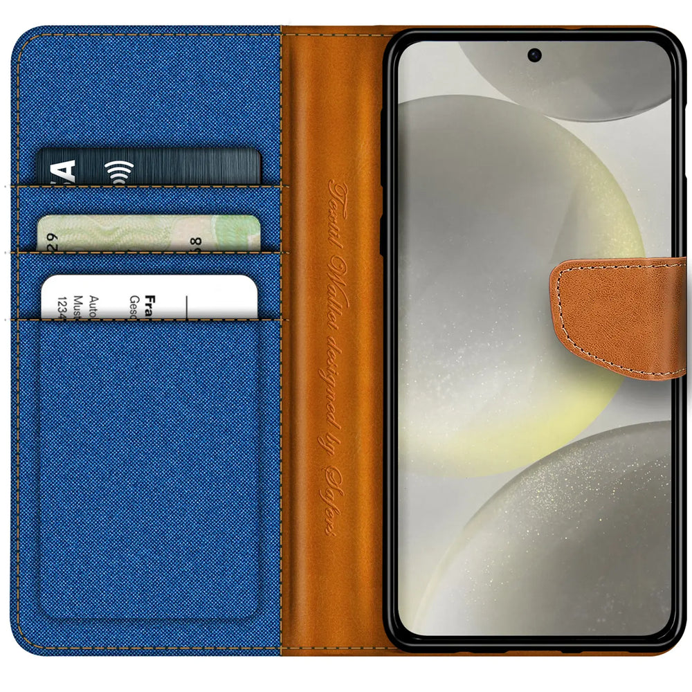 Samsung Galaxy S24 Plus Klapphülle im Jeanslook mit Karten- und Geldfach