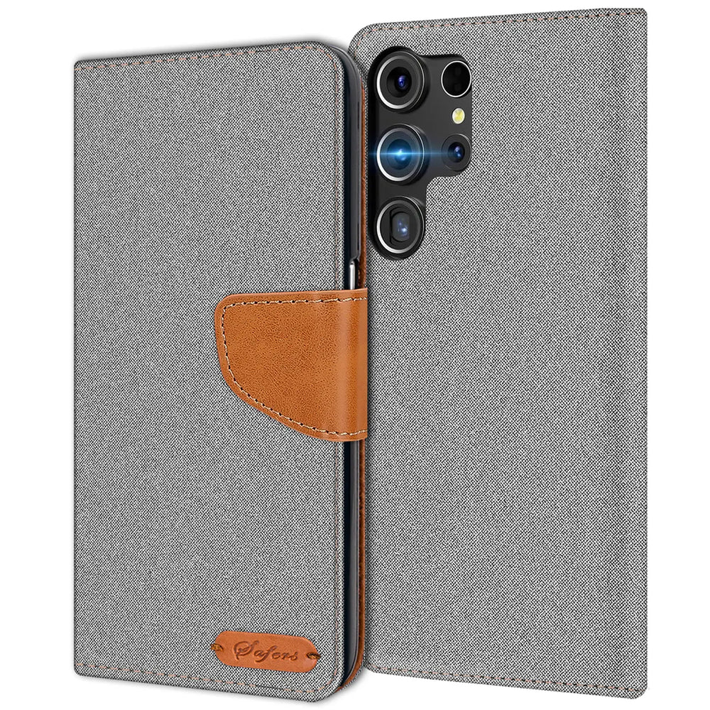 Samsung Galaxy S24 Ultra Klapphülle im Jeanslook mit Karten- und Geldfach