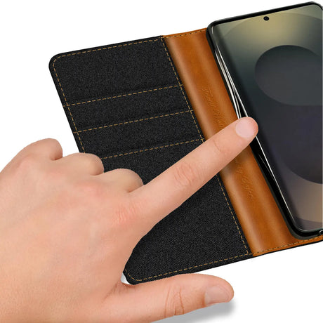 Samsung Galaxy S25 Ultra Klapphülle im Jeanslook mit Karten- und Geldfach