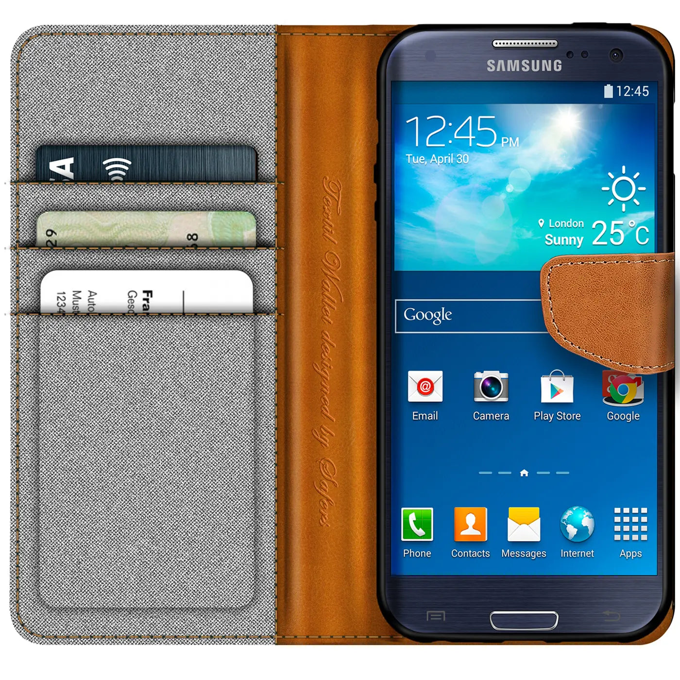 Samsung Galaxy S3/S3 Neo Klapphülle, Textil/Leder, Kartenfach, Vorderansicht
