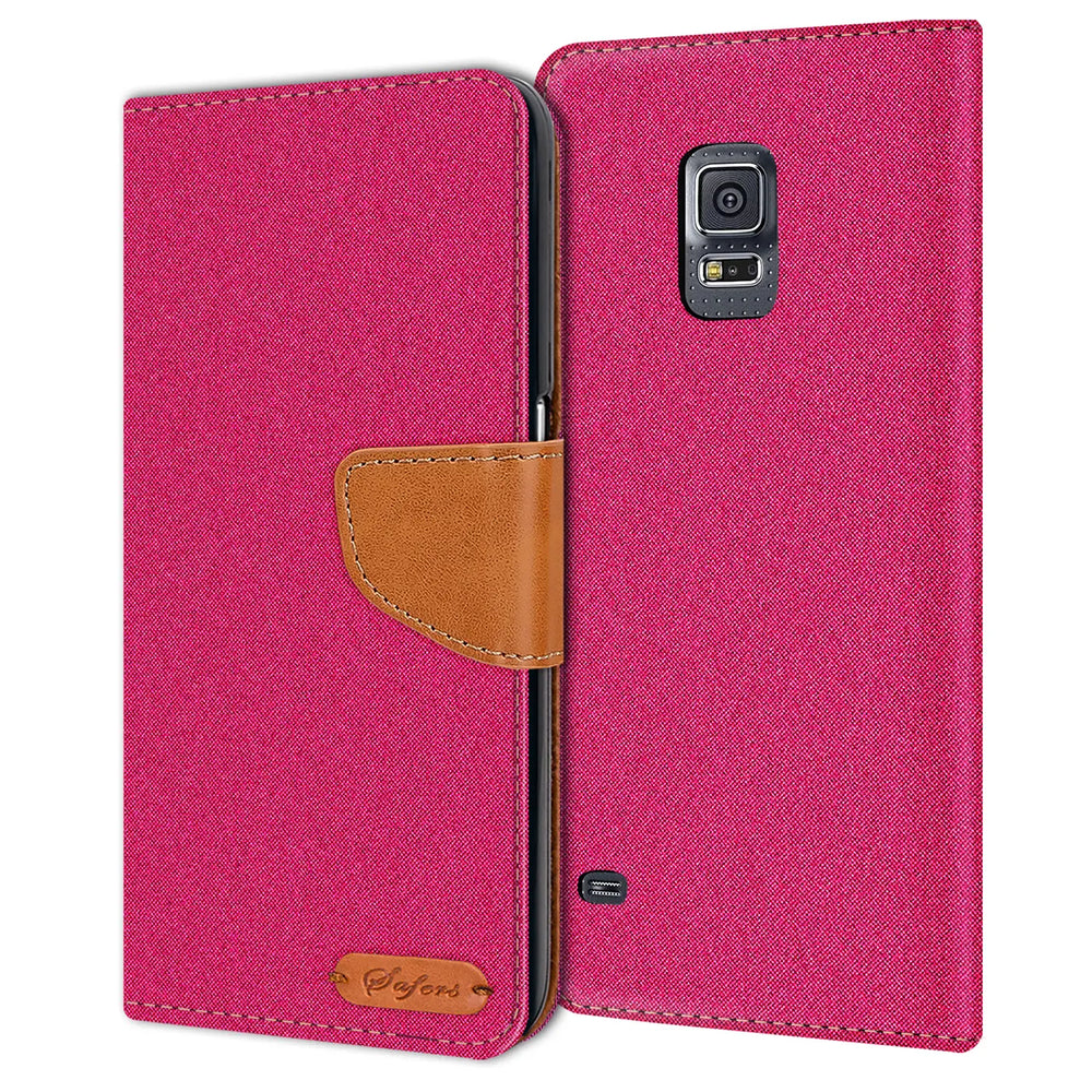 Samsung Galaxy S5 / S5 Neo Klapphülle im Jeanslook mit Karten- und Geldfach