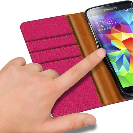 Samsung Galaxy S5 / S5 Neo Klapphülle im Jeanslook mit Karten- und Geldfach