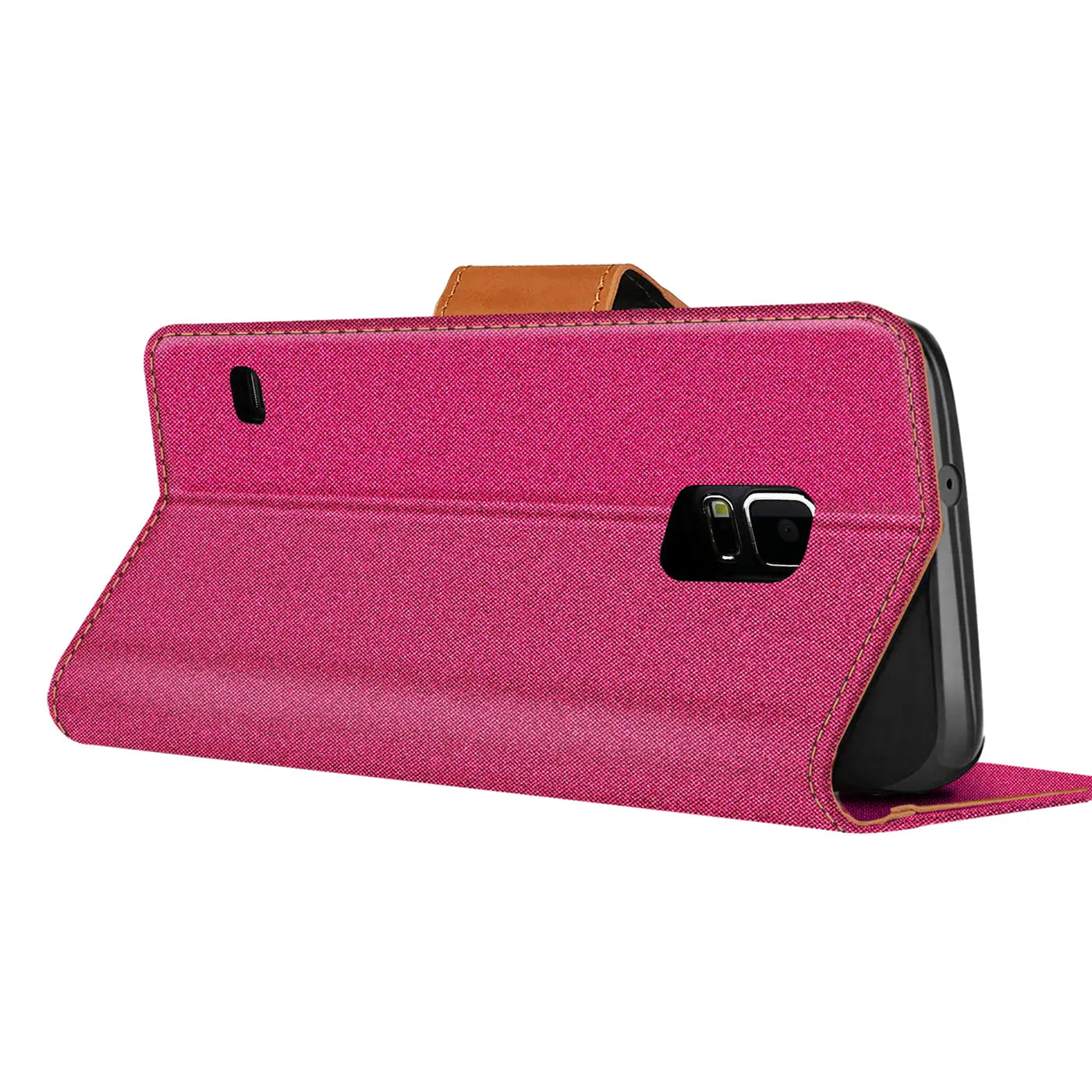 Pink Textil-Klapphülle, seitliche Ansicht, Samsung Galaxy S5/S5 Neo mit Kartenfach