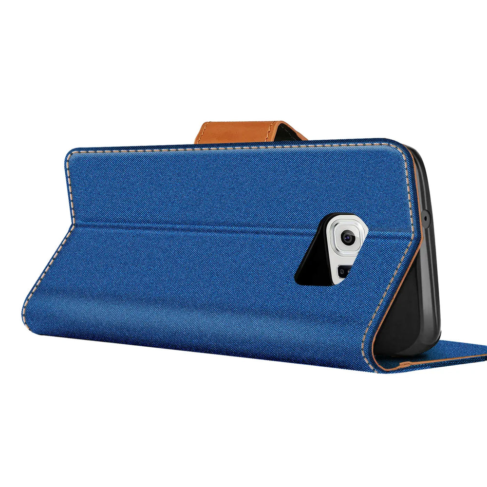 Samsung Galaxy S6 Edge Klapphülle im Jeanslook mit Karten- und Geldfach