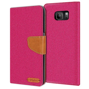 Samsung Galaxy S7 Edge Klapphülle im Jeanslook mit Karten- und Geldfach