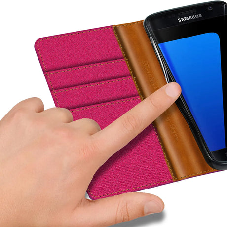 Samsung Galaxy S7 Edge Klapphülle im Jeanslook mit Karten- und Geldfach