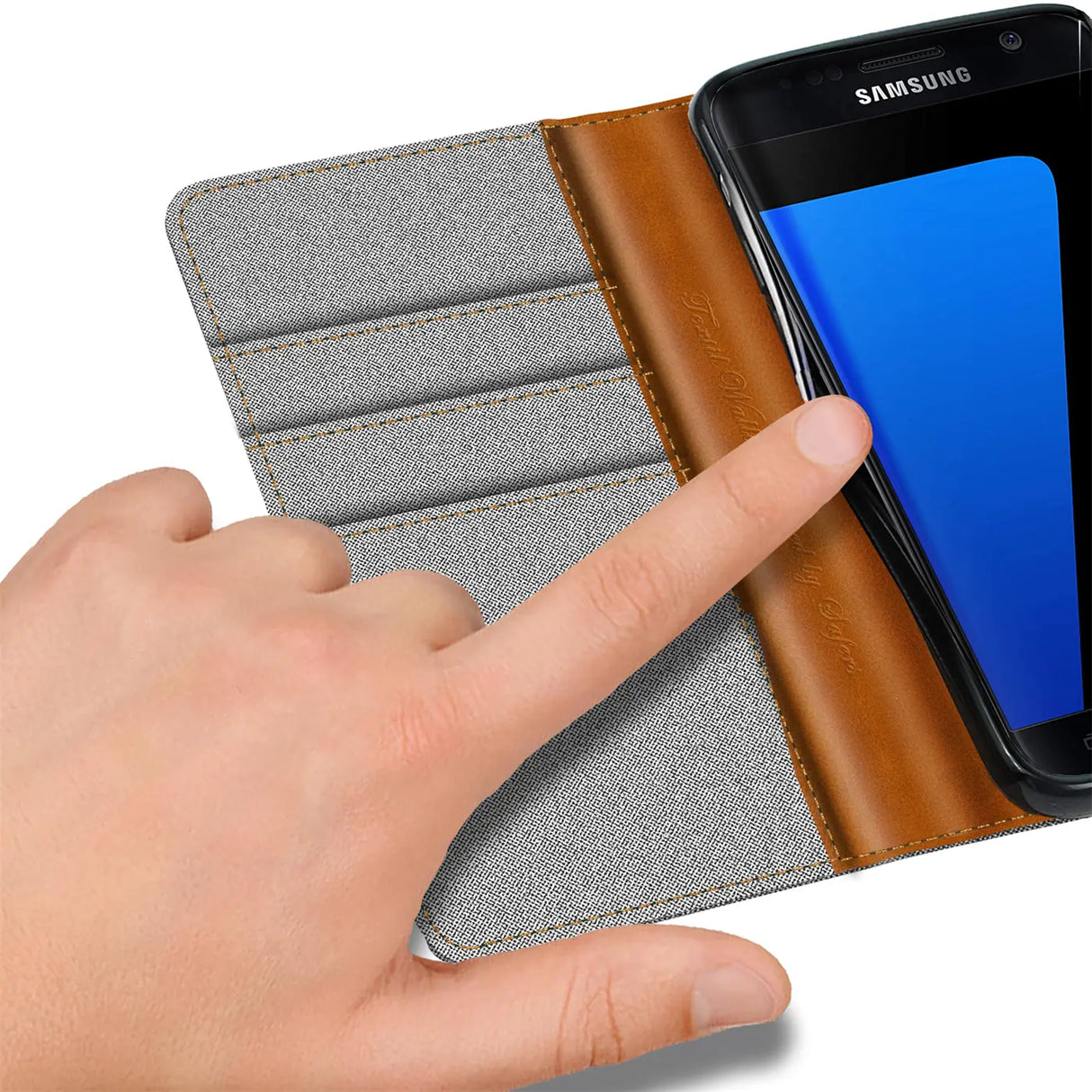 Samsung Galaxy S7 Klapphülle im Jeanslook mit Karten- und Geldfach