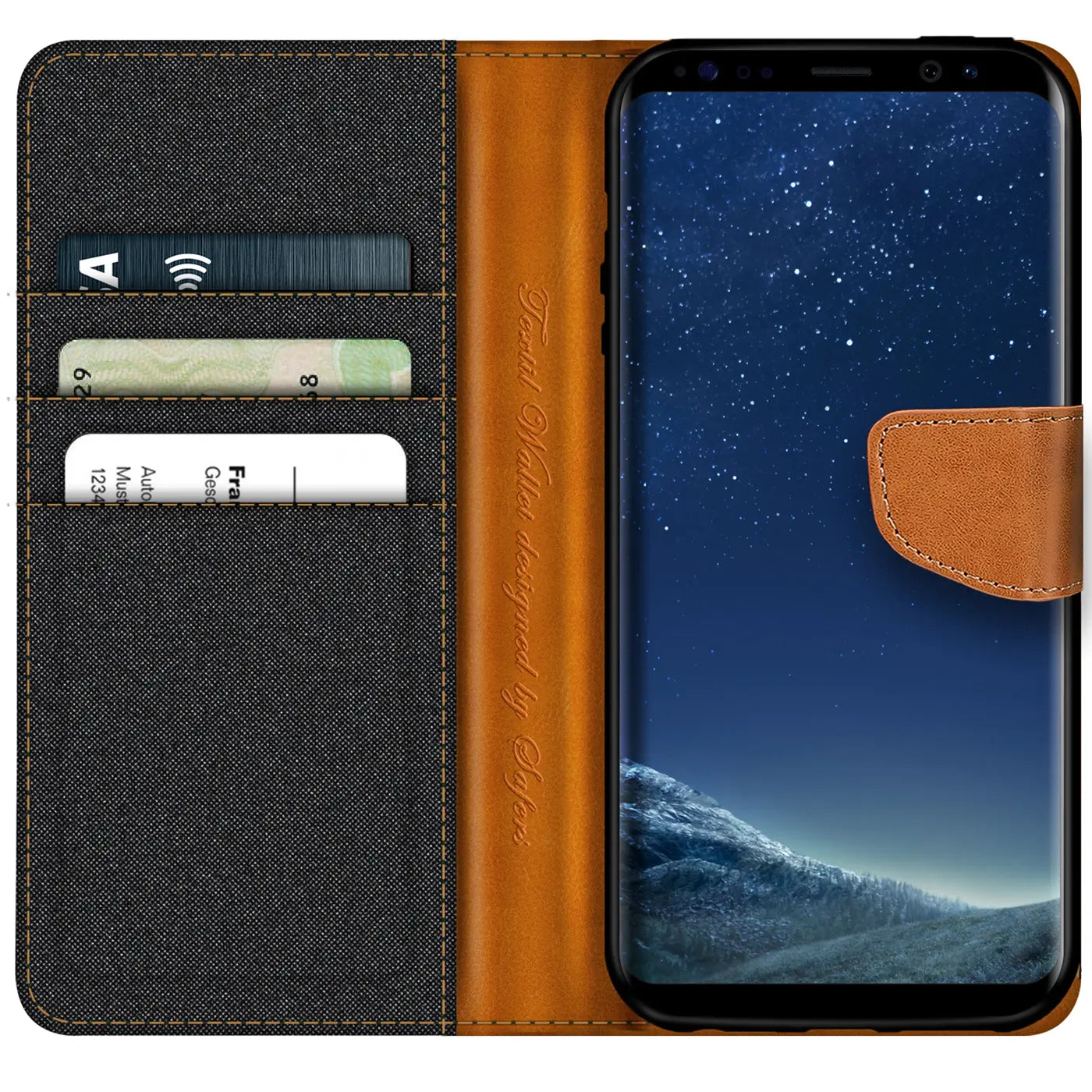 Textil Klapphülle, braun/grau, mit Kartenfach, Samsung Galaxy S8